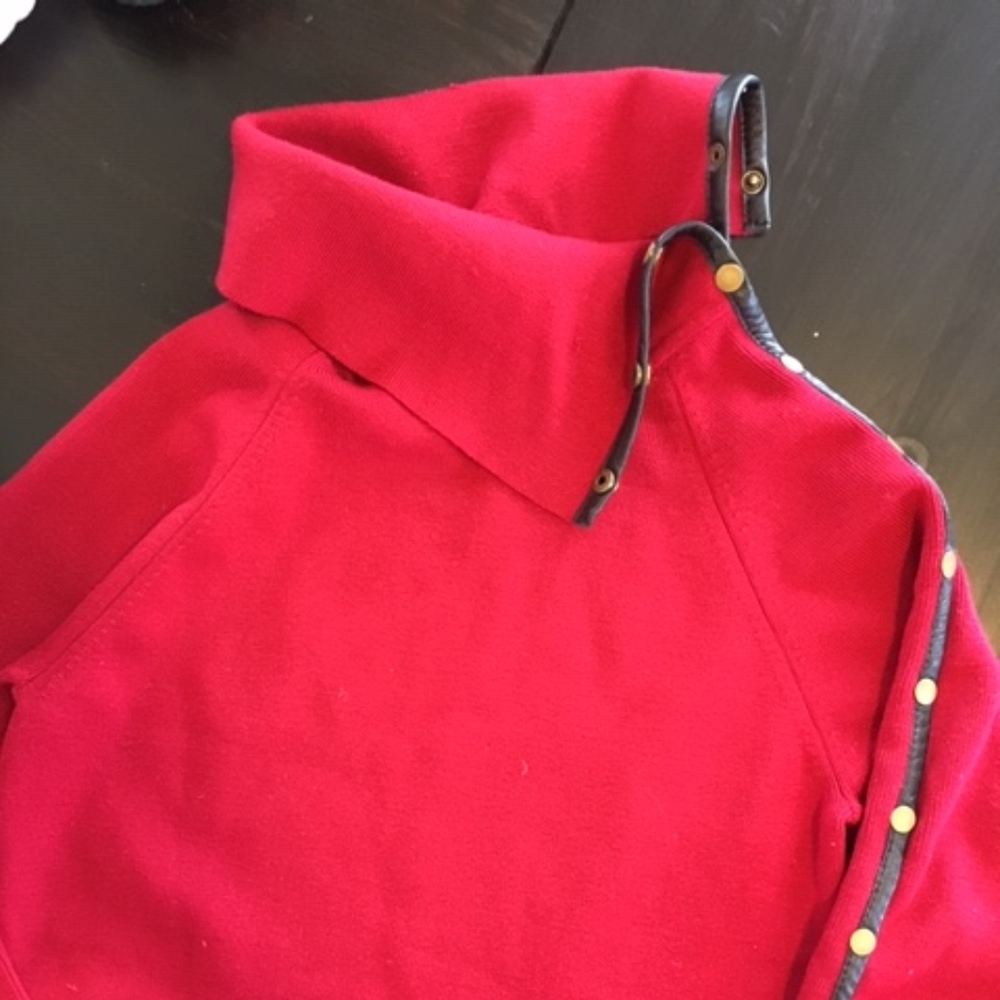 Chameleon Deep Red Silk Sweater with leather trim - Picture 8 of 8